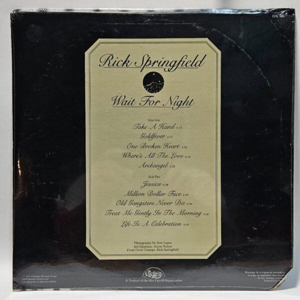 Rick Springfield - Wait For Night - NOS SEALED First Pressing 1976 Cutout - Image 2