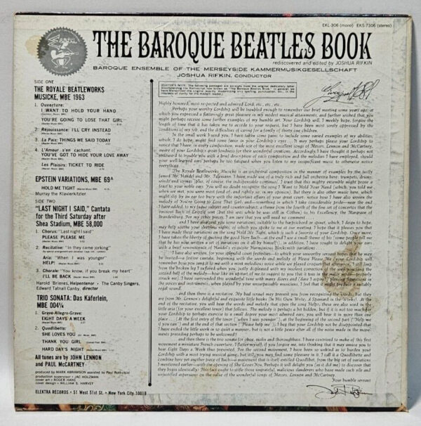 Joshua Rifkin - The Baroque Beatles Book - Elektra EKS7306 EX - Ultrasonic Clnd - Image 2