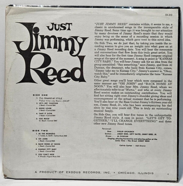 Jimmy Reed - Just Jimmy Reed - Exodus EX-310 RE 1966 Chicago Blues - NOS SEALED - Image 2