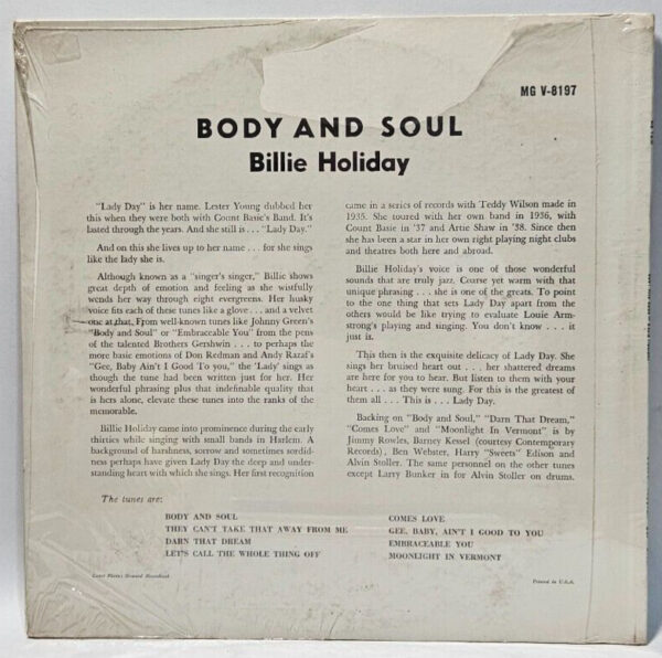 Billie Holiday ââ Body And Soul - 1961 RE - Verve MG V-8197 JAZZ - NOS SEALED - Image 2