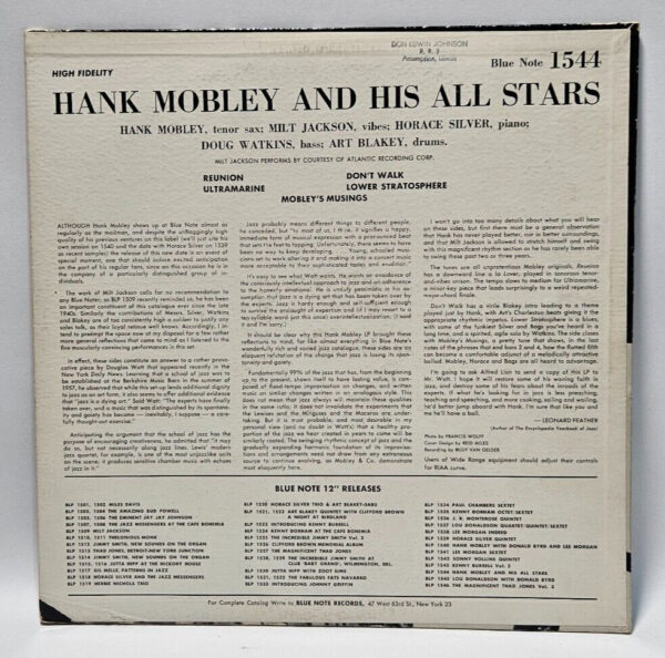 Hank Mobley And His All Stars - Blue Note BLP 1544 - 47 W 63rd New York DG RVG - Image 2