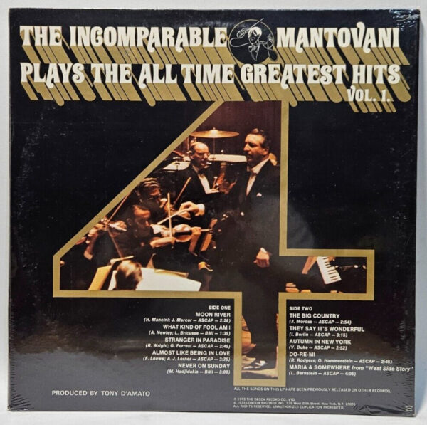 Mantovani & His Orchestra - All Time Greatest Hits, Vol 1 - 1973 JAZZ NOS SEALED - Image 2