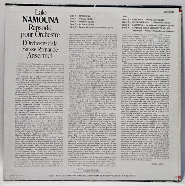 Lalo, Ansermet - Namouna; Rapsodie Pour Orchestre - 1976 Classical - NOS SEALED - Image 2