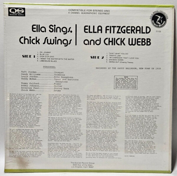 Ella Fitzgerald And Chick Webb - Ella Sings, Chick Swings - QUAD - NOS SEALED - Image 2