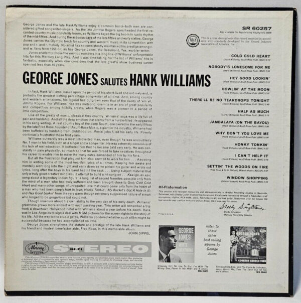 George Jones - Salutes Hank Williams - 1960 Country - EX - Ultrasonic Cleaned - Image 2