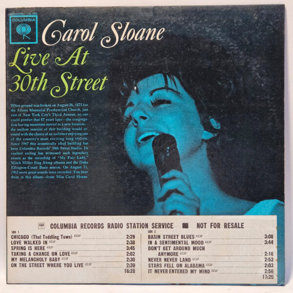 Carol Sloane - Live at 30th Street - 1962 Jazz - EX - Ultrasonic Clean