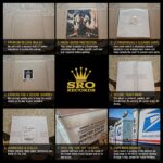 Step-by-step collage showing how SRO Records professionally cleans, protects, packages, and ships vinyl records using premium LP mailers and USPS delivery.